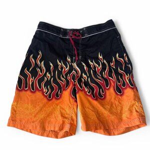 Y2K Flame Print No Boundaries Board Shorts – Size 34W